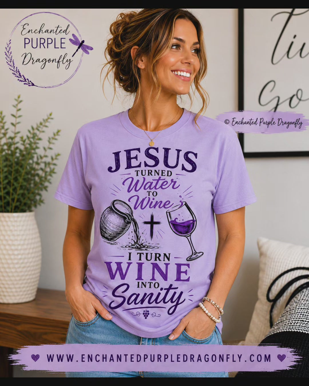 Jesus Turned Water Into Wine, I Turn Wine Into Sanity – Funny Christian T-Shirt