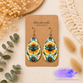 Sunflower & Dragonfly Handmade Teardrop Earrings 🌻💙