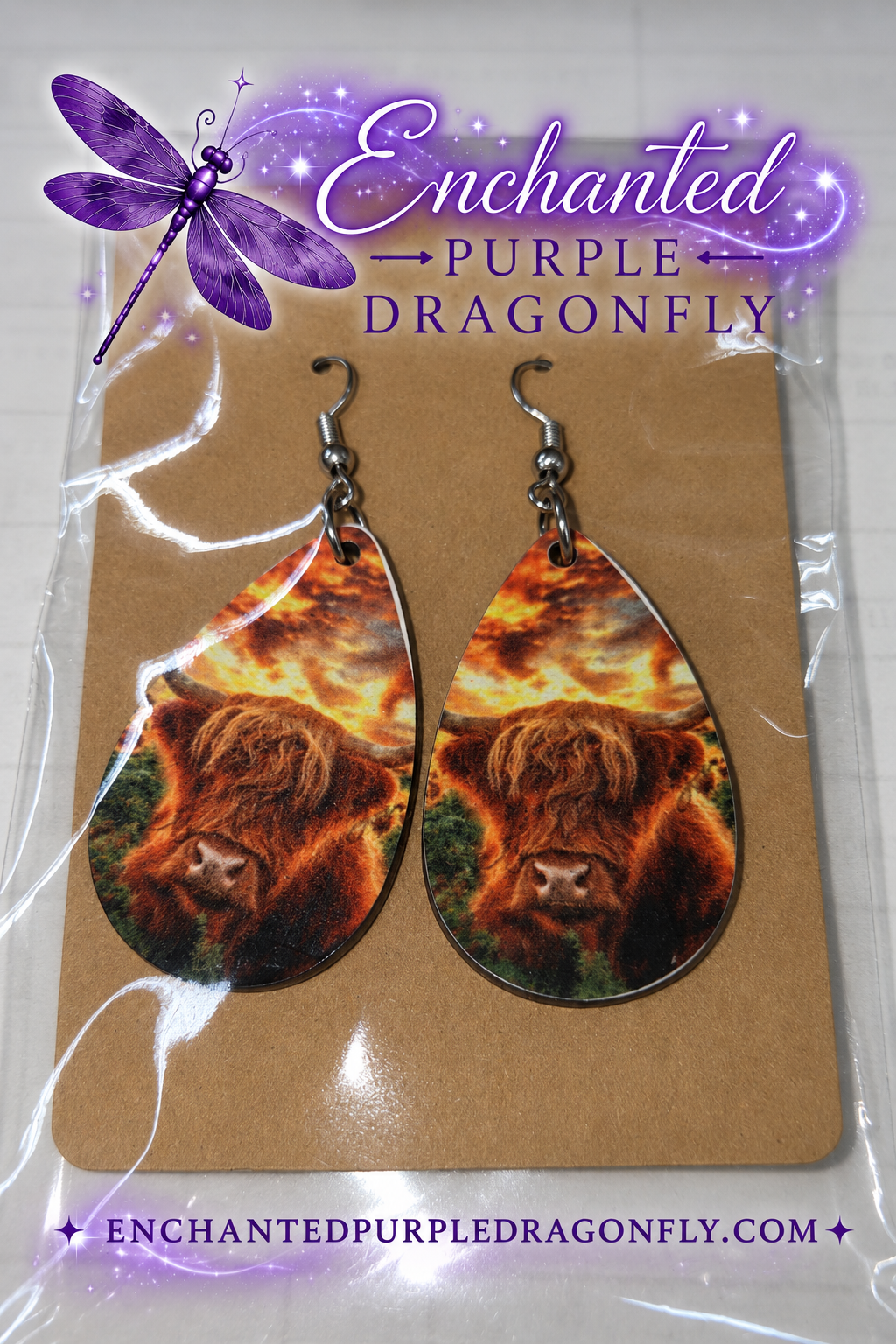 Highland Cow Teardrop Earrings
